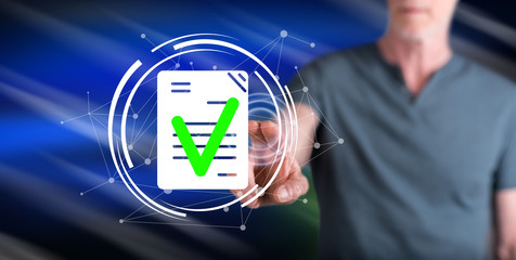 Man touching a document validation concept
