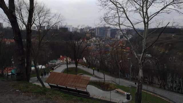 Panorama of Kiev in the area of Andreevsky descent view of Podil in the area of Vozdvizhenka.