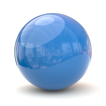 Blue sphere with a shadow 3d illustration isolated om white background
