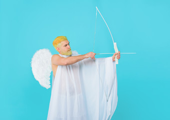 Symbol of love. Happy Valentines Day. God of love. Cupid. Amour. Cupid with bow. February 14. Cupid...