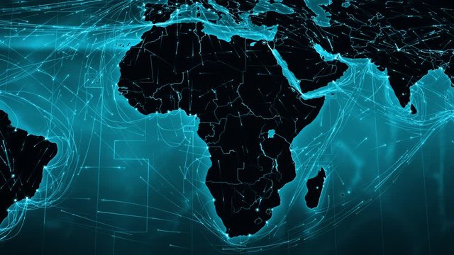 World map with connections. African and European map with bright connections. 2 shots in 1 file. Cyan. More options in my portfolio.