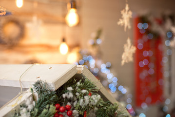 Christmas decoration.Christmas decoration background, Christmas tree and holidays ornament