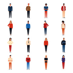 icon set of adult people standing over white background, colorful design