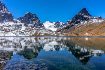 Fototapeta na wymiar Mountain mirrors in Bolivia during the morning