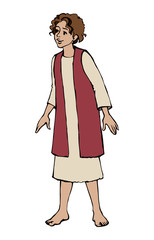 Cheerful Jewish boy in antique clothes. Vector drawing