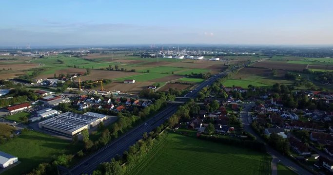 Aerial shot of Gunvor Refinery east of Ingolstadt with Autobahn A9 near Lenting, Bavaria, Germany.