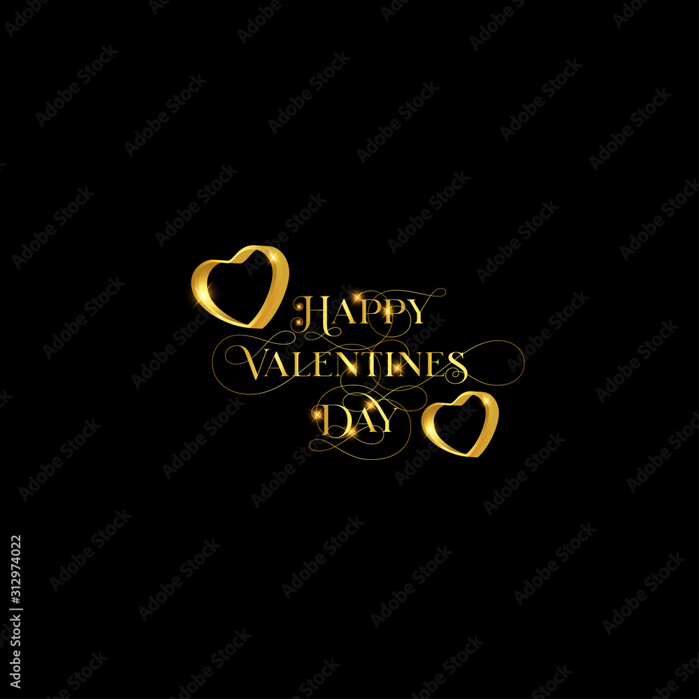 Sticker golden happy valentines day with love and glitter