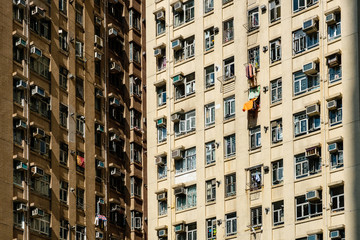 residential building facade, in HongKong city
