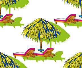 Seamless summer beach pattern. Hello Summer, holiday concept. Pop art. Summer holiday. Vector seamless pattern illustration - 312975222