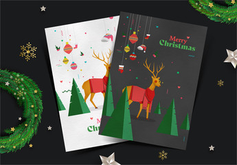 Black and White Merry Christmas Greeting Card Layout