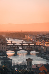 Naklejka na ściany i meble Sunset Bridges in Florence Italy | Italian