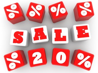 Sale 20% concept on toy blocks between percent marks