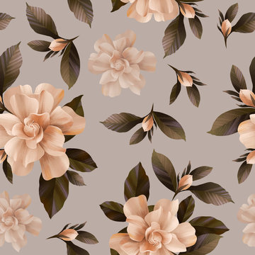 Floral Seamless Gardenia Pattern For Surface Design