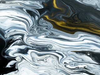 Black and wthite with gold creative abstract hand painted background, marble texture
