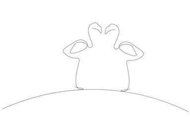 Flamingos love line drawing vector illustration