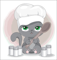 cook cat with spoon and spices