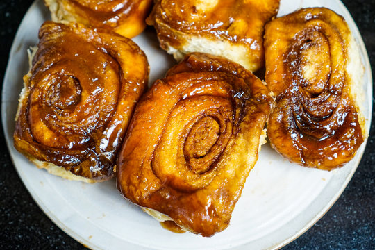 Homemade Sticky Buns On A Plate