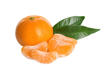 Fresh ripe juicy tangerines isolated on white