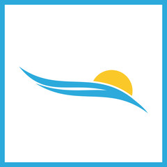 Fototapeta premium Wave and sun vector logo template. Sunset line icon. Sunrise logo.
