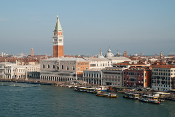 Fototapeta na wymiar Venice, Italy: aerial view from Giudecca Canal to the Piazza San Marco with Campanile and Doge's Palace