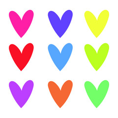 This illustration with a set of vector multicolored hearts on a white background. Hearts drawn by hand