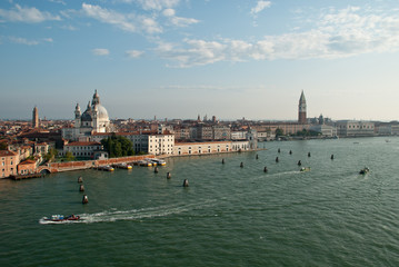 Fototapeta premium Venice Italy: Aerial view, Giudecca Canal and Basilica di Santa Maria della Salute