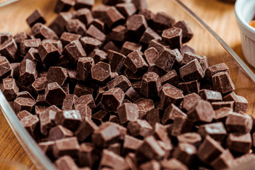 close up of dark and sweet chocolate cubes