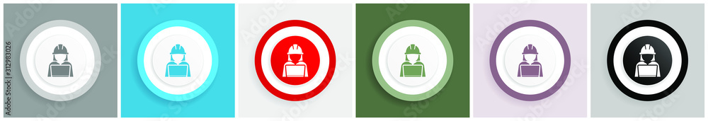 Poster engineer with laptop icon, worker, manager vector illustrations in 6 colors options for web design a