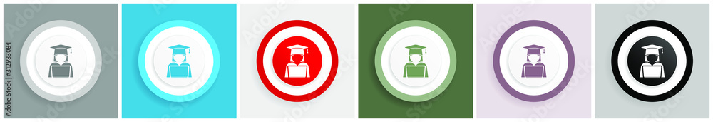 Aufkleber Student with laptop icon, computer, education vector illustrations in 6 colors options for web design and mobile applications in eps 10