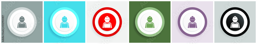 Poster engineer with laptop icon, worker, manager vector illustrations in 6 colors options for web design a