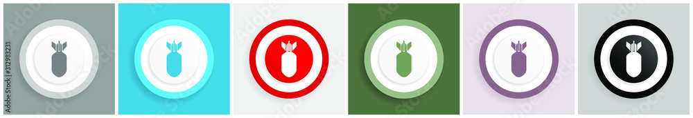 Poster bomb icon, war, military, weapon vector illustrations in 6 colors options for web design and mobile 