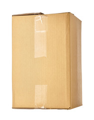 Cardboard isolated box on white background. Close up.
