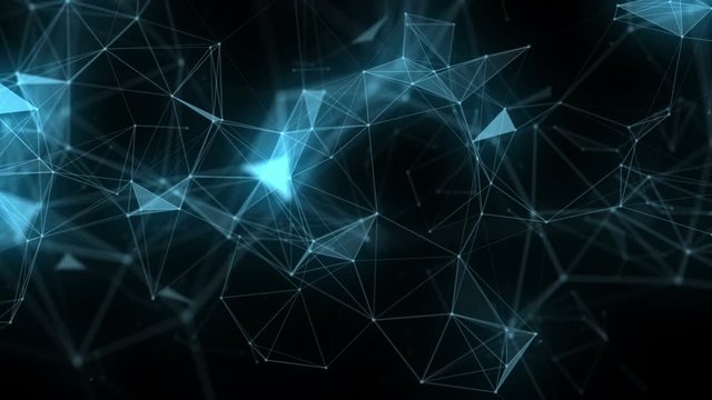 Futuristic plexus animation with glowing triangles in slow motion, 4096x2304 loop 4K