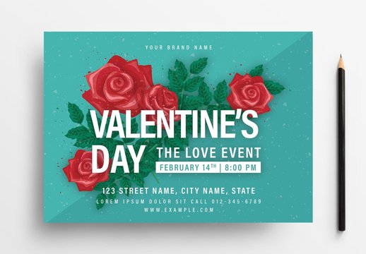Valentine's Day Flyer Layout with Rose Illustrations