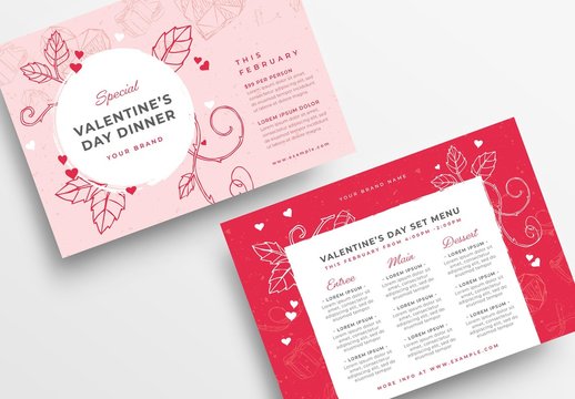 Valentine's Day Flyer Menu Layout with Line Art Illustrations