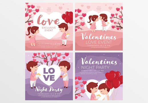 Valentine's Day Banner Layouts with Cute Characters