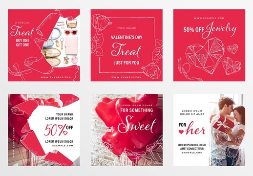 Valentine's Day Banner Layouts with Geometric Hearts