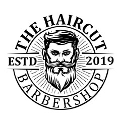 man with bearded and barbershop icon logo design