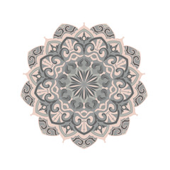 Mandala round pattern. Lacy ornament. Decorative design element. Spiritual symbol of harmony.