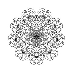 Mandala round pattern. Lacy ornament. Decorative design element. Spiritual symbol of harmony. Coloring book page for adults.