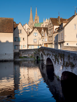 Chartres Cathedral across the River Eure, Chartres, Eure-et-Loir, France