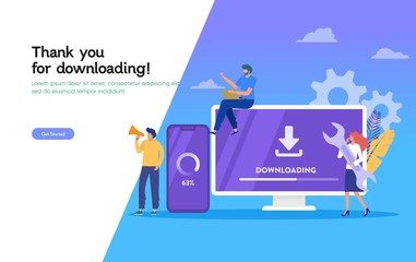Download page of the mobile app, download system update vector illustration concept, people update operation system can use for, landing page, template, ui, web, mobile app, poster, banner, flyer