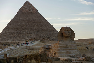 Sphinx and Pyramid of Khafre behind in Giza