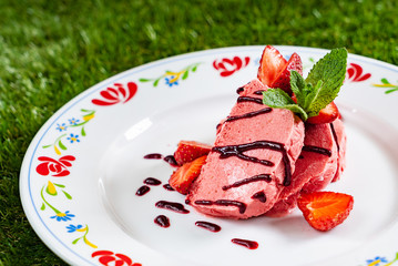 dessert with strawberries