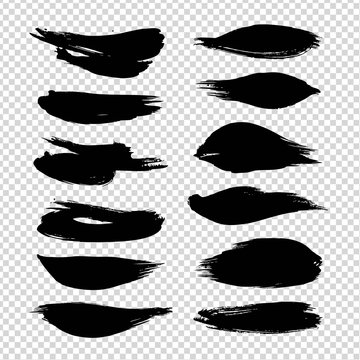 Brush strokes black textured abstract isolated on imitation transparent background