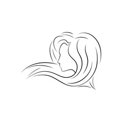 Woman face silhouette in profile. Hair Fashion. Vector icon