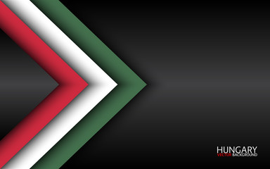 Modern vector overlayed arrows with Hungarian colors and grey free space for your text, overlayed sheets of paper in the look of the Hungarian flag, Made in Hungary, abstract widescreen background