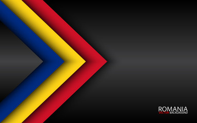 Modern vector overlayed arrows with Romanian colors and grey free space for your text, overlayed sheets of paper in the look of the Romanian flag, Made in Romania, abstract widescreen background