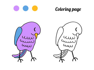 Illustration of cute bird. Coloring page or book for baby.