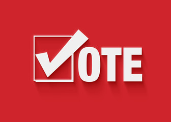 vote in white letters with a checkbox checked, red background 3d - obrazy, fototapety, plakaty